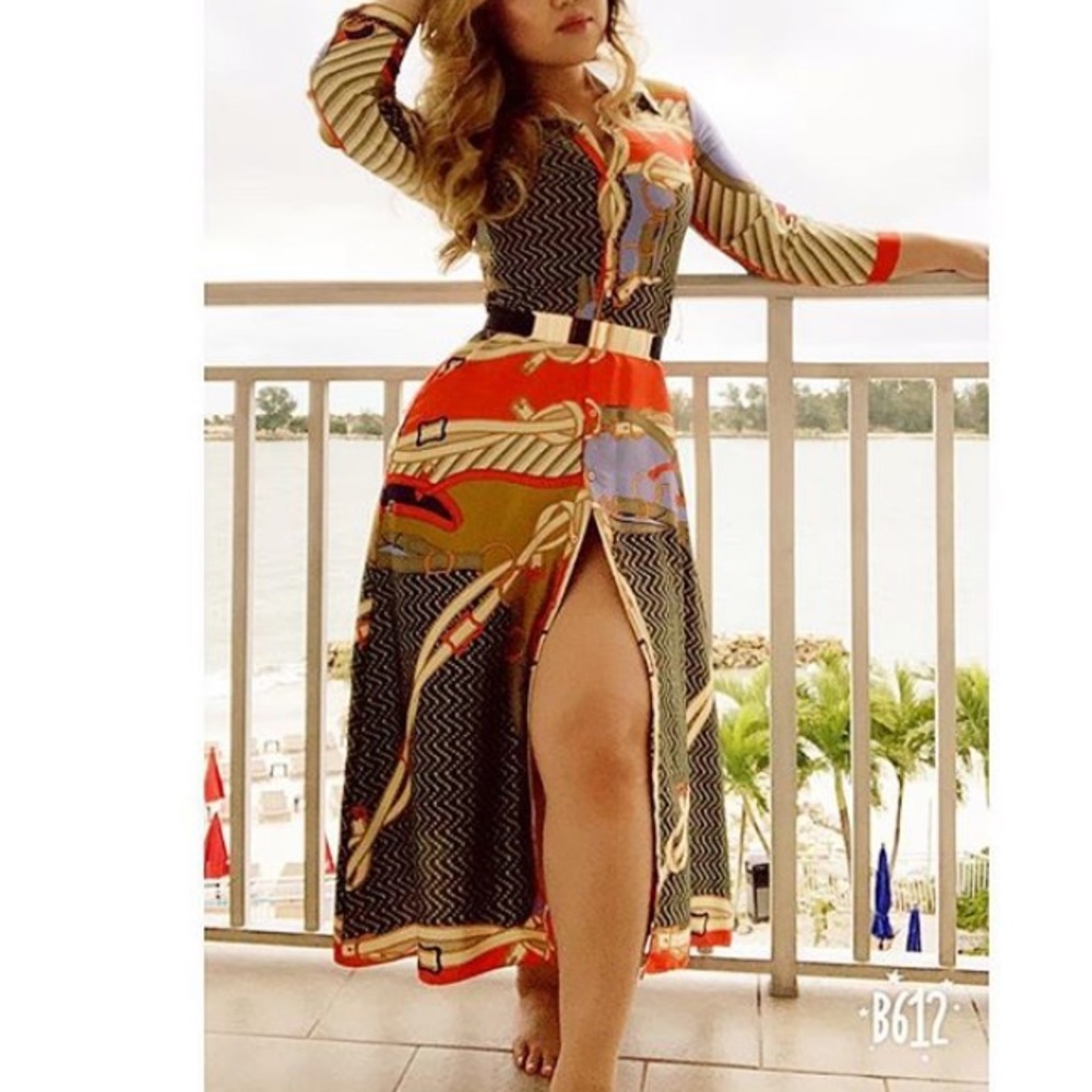 Zara button down blouse dress multi color